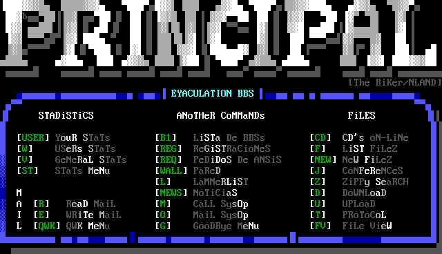 Eyaculation BBS - Main Menu by The BiKer